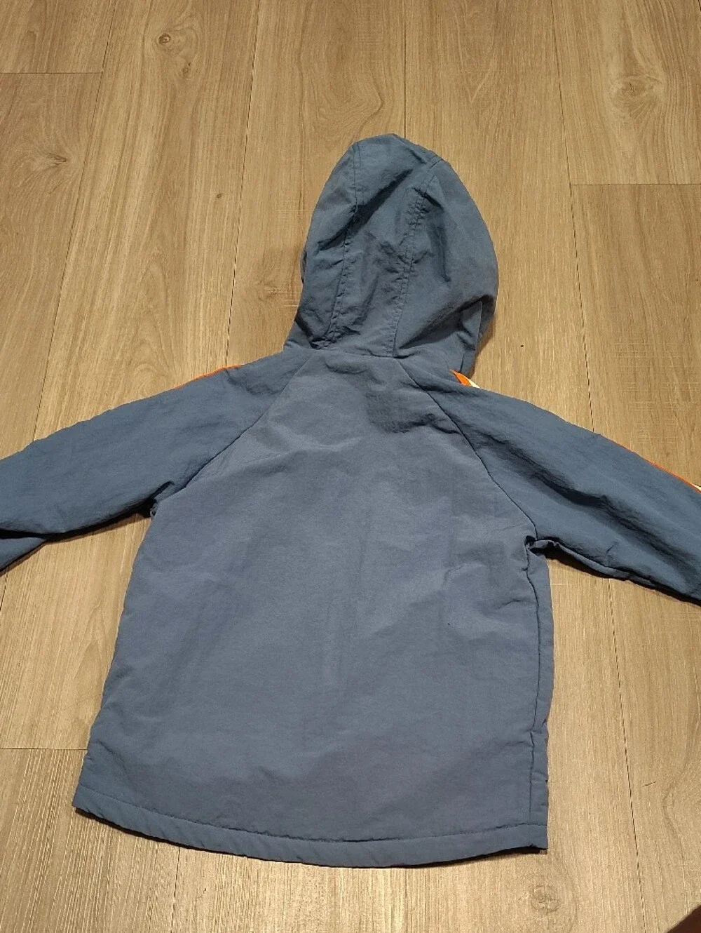 Little Me Blue Hooded Fleece Lined jacket with Orange & White Stripes